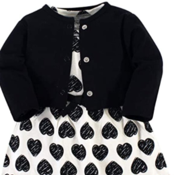 Baby Girls Heart Organic Cotton Dress and Cardigan